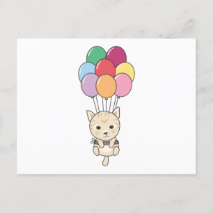 Katt flyter upp med färgstarka ballonger vykort