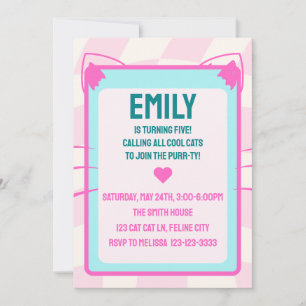 Katt Födelsedagsfest, Retro, baksida Inbjudningar