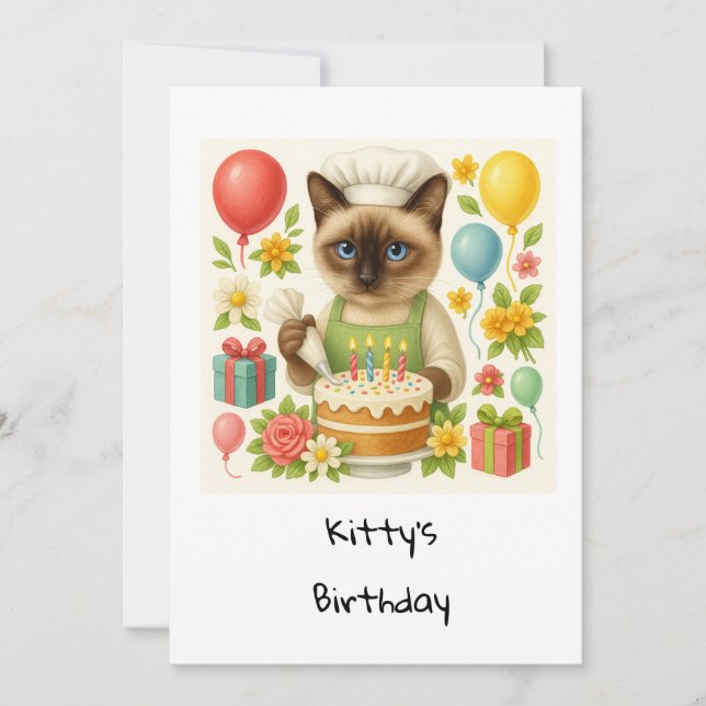 Katt Födelsedagsfest, tema med kaka Inbjudningar (Framsida)