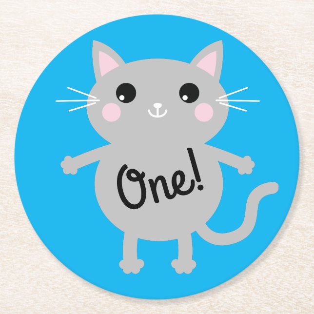 Katt-Födelsedagsfest Underlägg Papper Rund (Framsidan)
