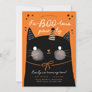 Katt födelsedagsinbjudan, Svart katt Halloween föd Inbjudningar