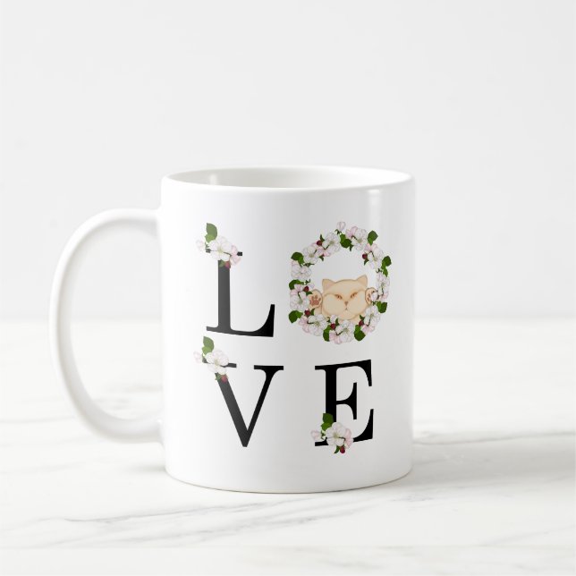 Katt för blommar av katt av äpple. Kärlek Kaffemugg (Vänster)