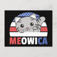 Katt för fjärde juli USA Flagga Meowica Postca