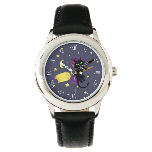 Katt för flygande Witch Armbandsur (Framsida)