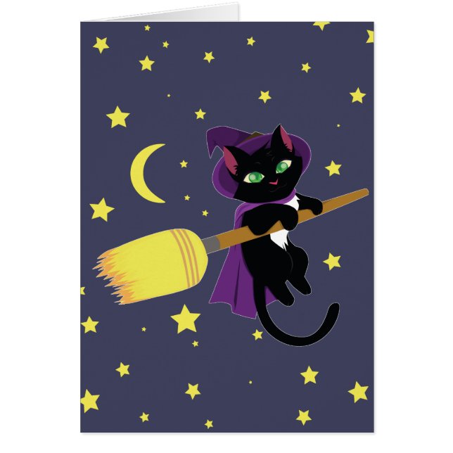 Katt för flygande Witch Hälsningskort (Framsidan)