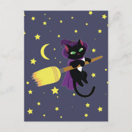 Katt för flygande Witch Vykort
