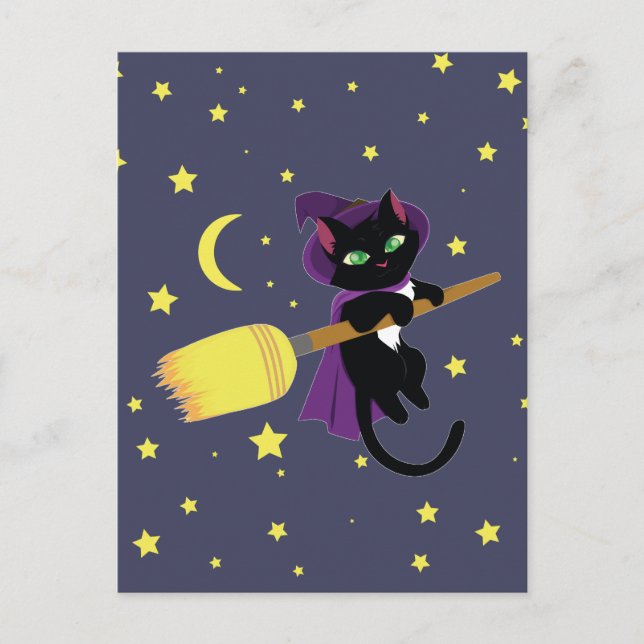 Katt för flygande Witch Vykort (Framsida)