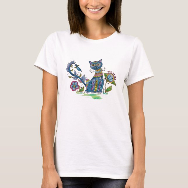 Katt för Folk konst med inställning Tee Shirt (Framsida)
