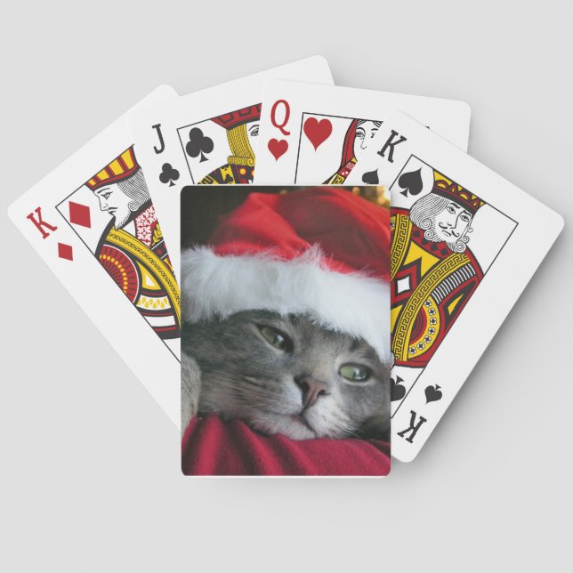 Katt för grå färgkattungeSanta hatt som leker kort Spelkort (Baksidan)