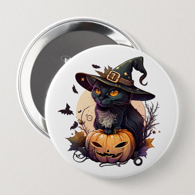 Katt för Halloween Knapp (Framsida & baksida)