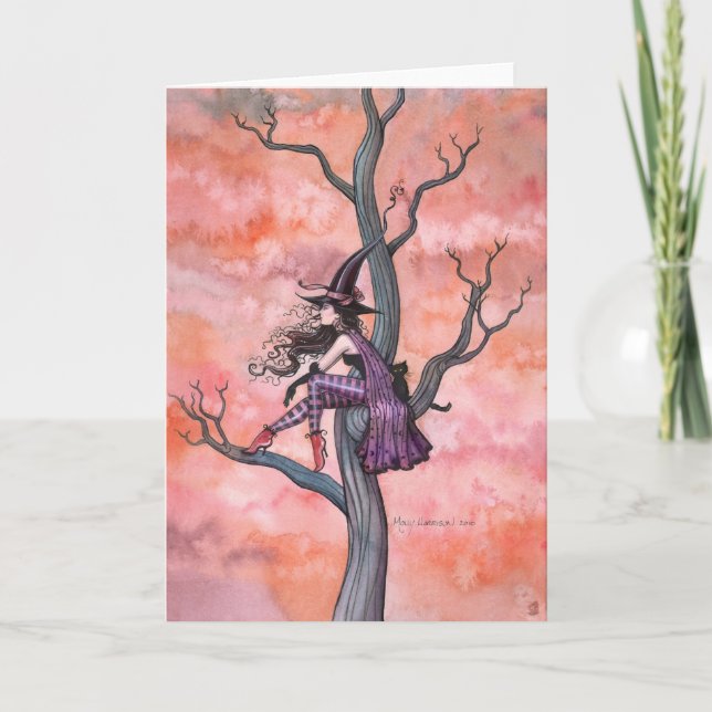 Katt för Halloween korthäxa vid mollyen Harrison Kort (Framsida)