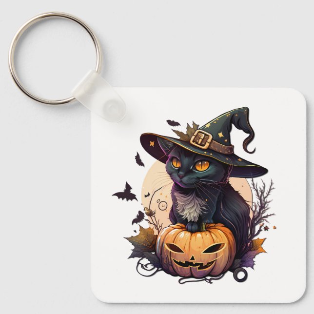 Katt för Halloween Nyckelring (Framsida)