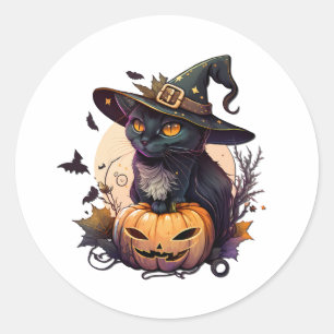 Katt för Halloween Runt Klistermärke