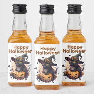Katt för Happy halloween Spritflaskor Etikett
