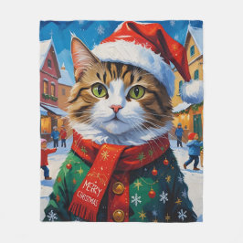 Katt för julen i Santa Hat Fleecefilt