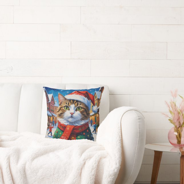 Katt för julen i Santa Hat Kudde (Soffa)