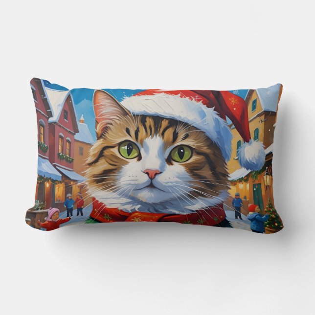 Katt för julen i Santa Hat Lumbarkudde (Framsida)