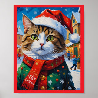 Katt för julen i Santa Hat Poster