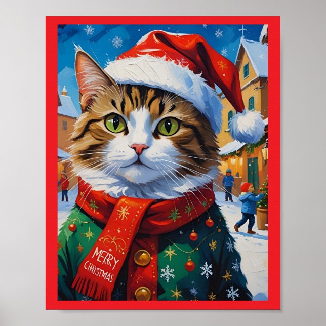 Katt för julen i Santa Hat Poster (Framsidan)