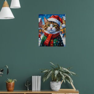 Katt för julen i Santa Hat Poster