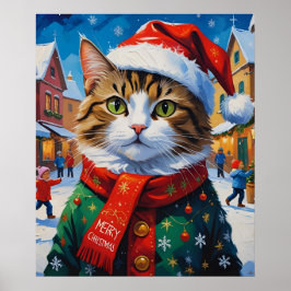 Katt för julen i Santa Hat Poster