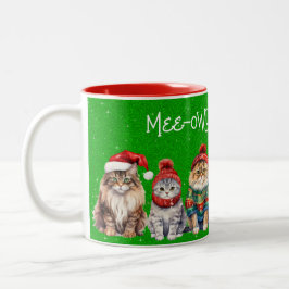 Katt för julfesten på Grönt Glitter Två-Tonad Mugg
