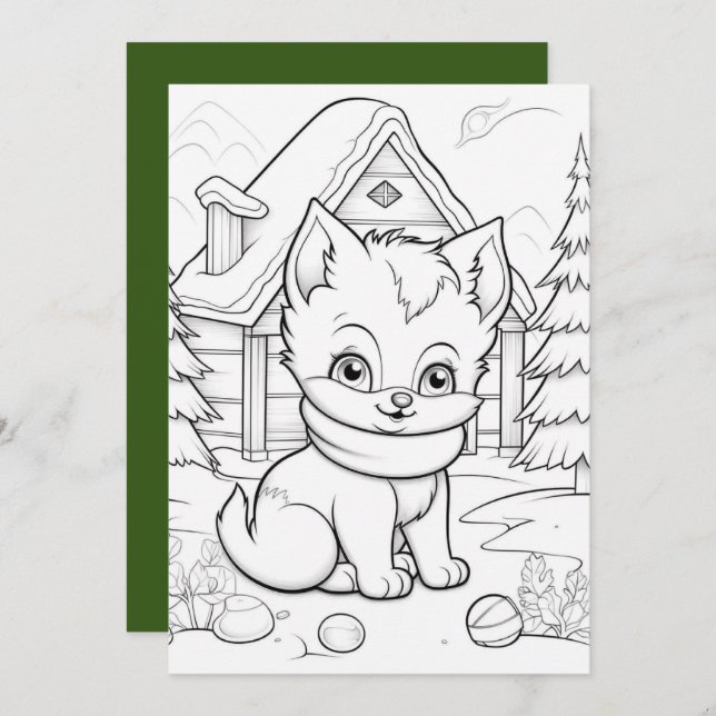 Katt för julungar som färgar katt julkort (Fram/baksida)