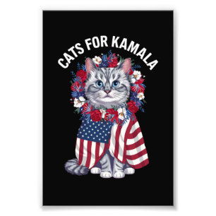 Katt för Kamala Katt Blommor Amerikansk USA Flagga Fototryck