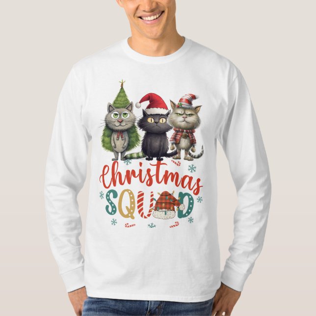 Katt för kattälskare för jul SQUAD roligt T Shirt (Framsida)