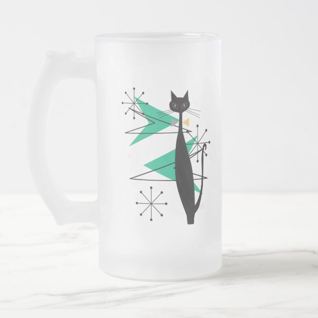 Katt för MCM för Retro atom- århundrade för Era Frostat Ölglas (Vänster)