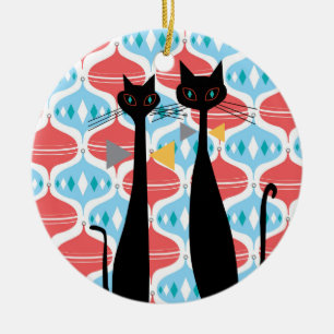 Katt för MCM för Retro atom- århundrade för Era Julgransprydnad Keramik