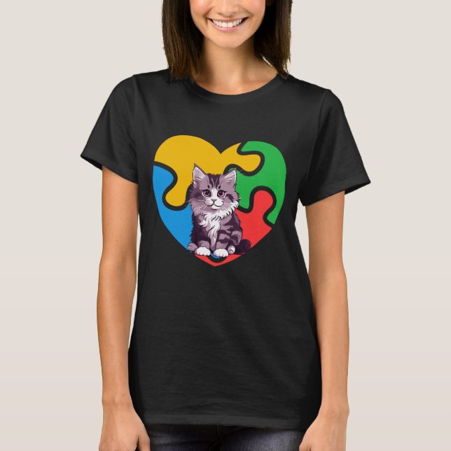 Katt för medvetandegörande av hjärthjärthjärtans d t shirt (Framsida)