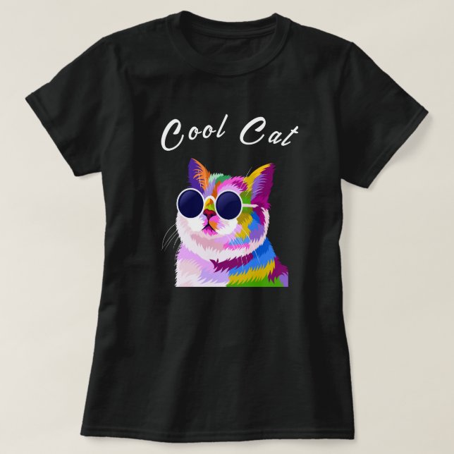 Katt för redigerbar Coola för modern Multifärgad f T Shirt (Design framsida)