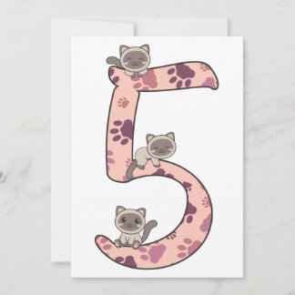 Katt för siamesisk katt femte födelsedagarinbjudan inbjudningar