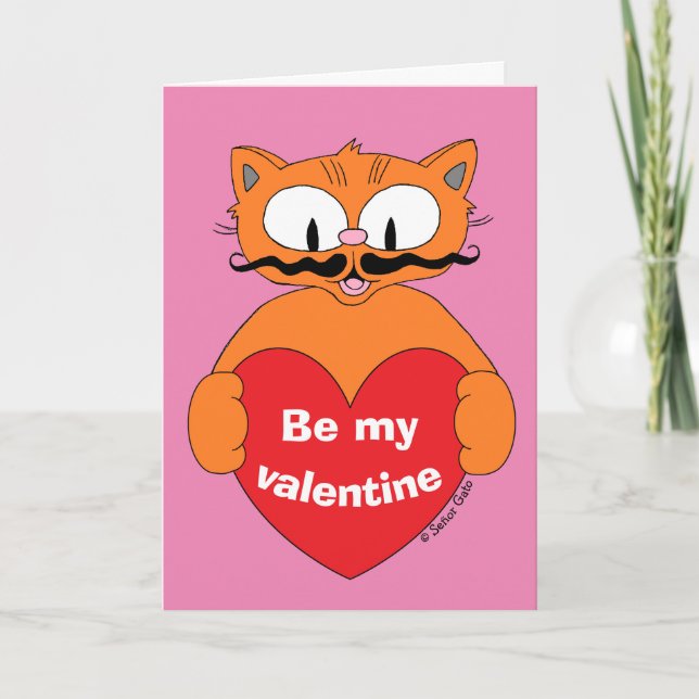 Katt för Tecknad av Cute Valentine Day Card Helgkort (Framsida)