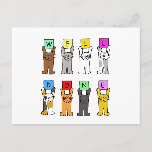 Katt för Tecknaden Katt med Grattisar Vykort (Framsida)