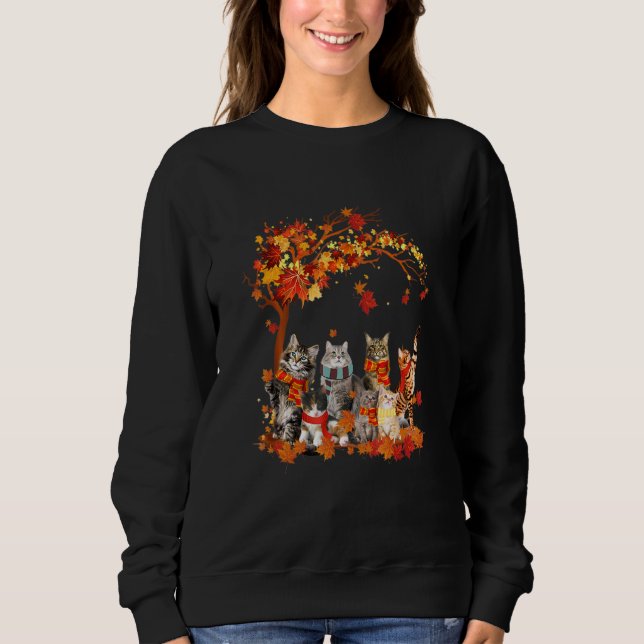 Katt för Thanksgiving vid hösten Löv T Shirt (Framsida)