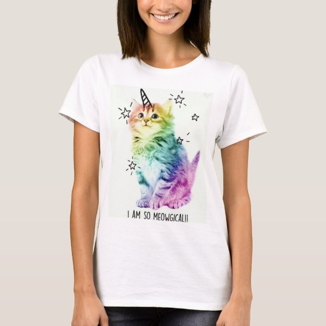 Katt för Unicorn för kvinnaT-tröjaregnbåge T Shirt (Framsida)