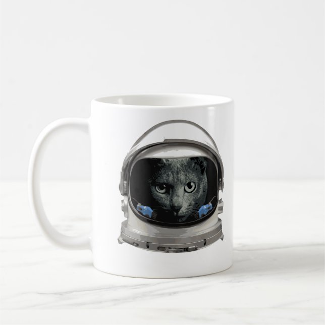 Katt för utrymmehjälmastronaut kaffemugg (Vänster)