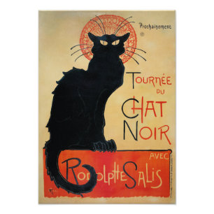 Katt för vintageart nouveausvart fototryck