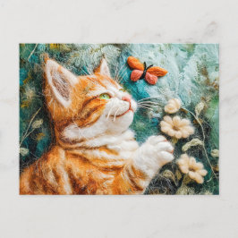 Katt försöker fånga en fjäril i en Meadow Made i Vykort