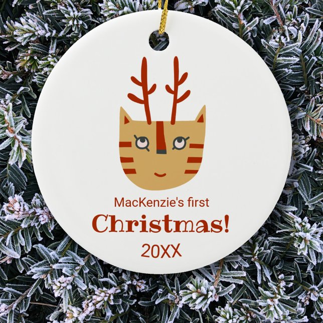 Katt Första jul Julgransprydnad Keramik (Fun cat personalized name first Christmas ornament)