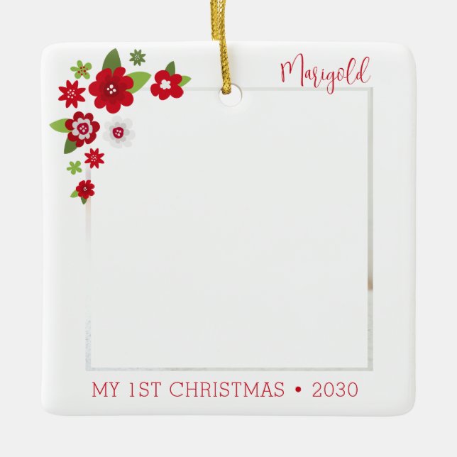 Katt första julfoto julgransprydnad keramik (Framsida)