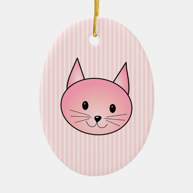 Katt. Förtjusande nätt rosa kitty. Julgransprydnad Keramik (Framsidan)