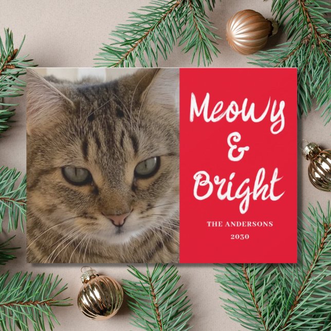 Katt Foto Meowy och Bright Jul  Julkort (Skapare uppladdad)