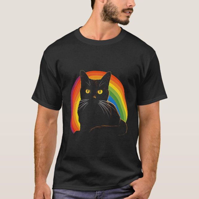 Katt framför regnbågskassans ägare t shirt (Framsida)