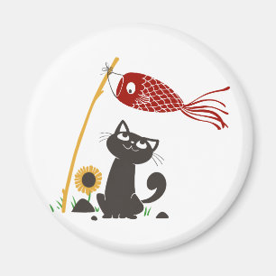 Katt från Carp Stréer lycklig - Välj bakgrund färg Magnet