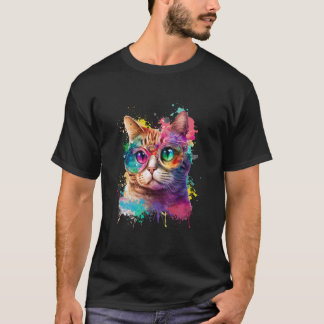 Katt Från Flerfärgade Färger Akvarell Kattunge T Shirt