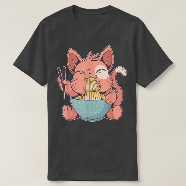 Katt från friska djur matar pasta i nyanser soppa t shirt (Design framsida)
