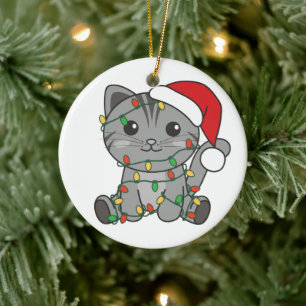 Katt från julvintern julgransprydnad keramik